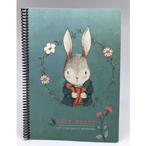 Easy Notes Tavşan Desenli Spiralli Karton Kapak Defter  A4 80 Yaprak Çizgili
