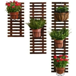 Ahşap Çiçeklik 3'lü Set Çiçek Standı Saksılık Çiçek Duvar Askısı