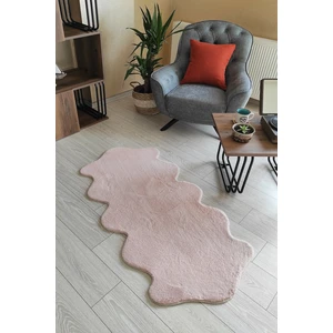 Pudra Pembe Peluş Post Çift Kafa Yıkanabilir Kaymaz Taban Tavşan Tüyü Halı Yolluk