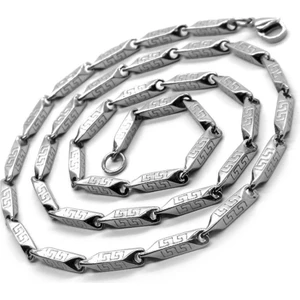 Osmanlı Gümüş Grek Desen Ince Kibar Model Erkek Çelik 55 cm Kolye Zincir