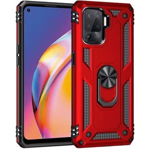 Case Street Oppo Reno 5 Lite Kılıf Vega Tank Standlı Yüzüklü Mıknatıslı Kırmızı