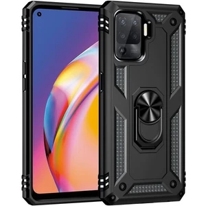 Case Street Oppo Reno 5 Lite Kılıf Vega Tank Standlı Yüzüklü Mıknatıslı Siyah