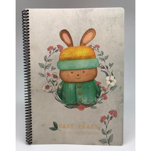 Easy Notes Şapkalı Tavşan Spiralli Karton Kapak Defter A4 80 Yaprak Kareli