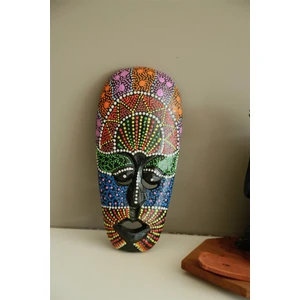 Elde Renkli Boyanmış Ahşap Aborjin Mask - 20 cm