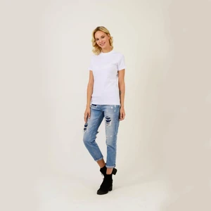 Think Simple Kadın Dik Yaka Kısa Kol T-Shirt Beyaz