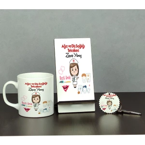 Ağız ve Diş Sağlığı Teknikeri Üçlü Set (Kupa + Telefon Standı + Anahtarlık) 001