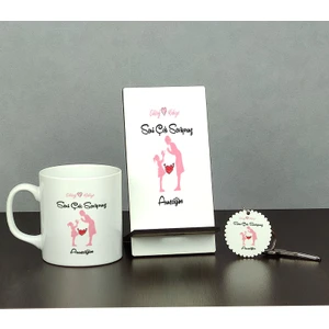Seni Çok Seviyoruz Anneciğim Üçlü Set (Kupa + Telefon Standı + Anahtarlık) 001