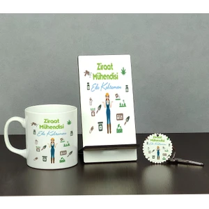 Ziraat Mühendisine Hediye Üçlü Set (Kupa + Telefon Standı + Anahtarlık)
