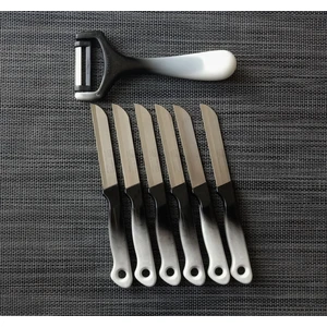 Meyve Sebze Bıçağı Ebruli Siyah-Beyaz ve Soyacak 7'li