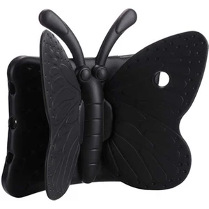Case 4U Apple iPad 10.2 2021 (9.Nesil) Tablet Kılıf Çocuklar Için Kelebek Yumuşak Dokulu Standlı Silikon Siyah