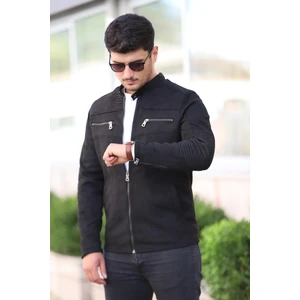 Erkek Siyah Dik Yaka Süet Slim Fit Kışlık Mont