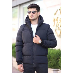 Erkek Siyah Kapüşonlu Şişme Mont