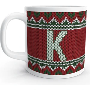 Rock'n Fox K Harfi Kış Nostaljisi Yılbaşı Noel Örgü Tasarım  Harfli Kupa Bardak