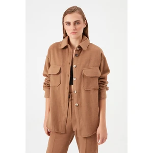 Açelya Okcu Oversize Cepli Kaşe Gömlek