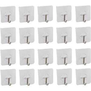 20 Adet Kendinden Yapışkanlı Şeffaf Askı Metal Kancalı Askılık