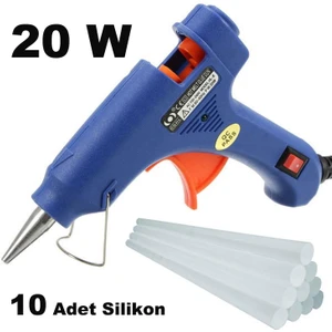20 Watt, Silikon Tabancası, 10 Adet Mum Silikon, Sıcak Yapıştırıcı, Anahtarlı