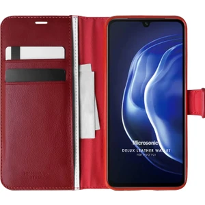Vivo V21 Kılıf Delux Leather Wallet Kırmızı