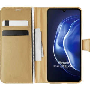 Vivo V21 Kılıf Delux Leather Wallet Gold