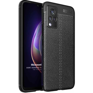 Vivo V21 Kılıf Deri Dokulu Silikon Siyah