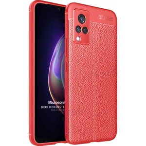 Vivo V21 Kılıf Deri Dokulu Silikon Kırmızı