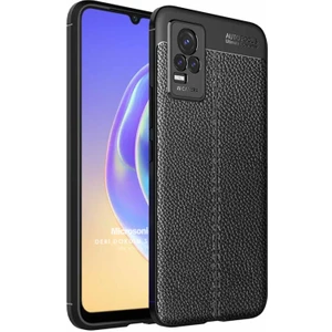 Vivo V21E Kılıf Deri Dokulu Silikon Siyah