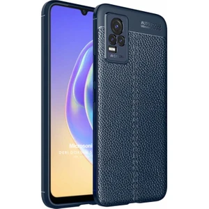 Vivo V21E Kılıf Deri Dokulu Silikon Lacivert