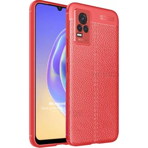 Vivo V21E Kılıf Deri Dokulu Silikon Kırmızı