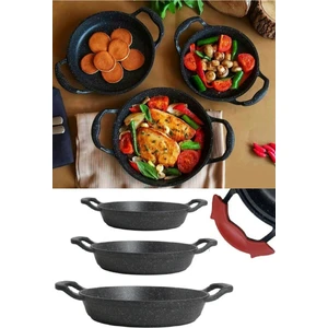 İntek City Zenga Elit Döküm 3'lü Sahan Set Silikon Kulplu (18-20-22 Cm)