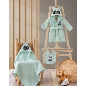Cotton Box  Baby Bornoz Seti Bornoz + Kundak + Önlük Yeşil Panda