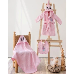 Cotton Box Baby Bornoz Seti Bornoz + Kundak + Önlük Unicorn Pembe