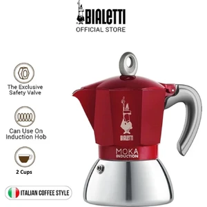 Indüksiyon Mokapot Kırmızı 2 Cup ( Induction 2 Cup Red Stainless Steel Moka Pot)