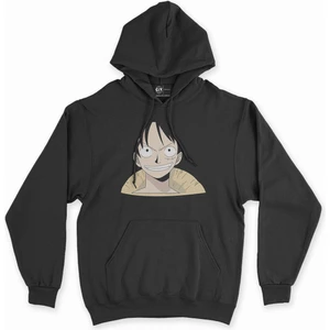 One Piece Monkey D. Luffy Siyah Kapşonlu Sweatshirt Hoodie
