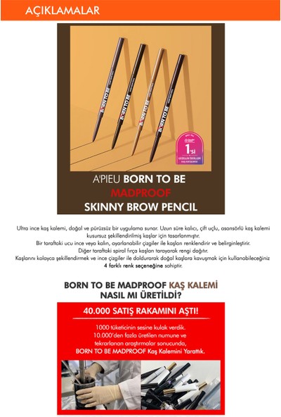 Missha Kalıcı Etkili, Ultra Ince Uçlu Kaş Kalemi Madproof Skinny Brow Pencil (01 Dark Brown)