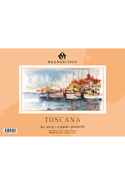 Magnanı 1404 A4 Toscana Rough Pamuk Kalın Dokulu Akrilik Guaj Sulu boya Blok 300 Gram 12 Yaprak