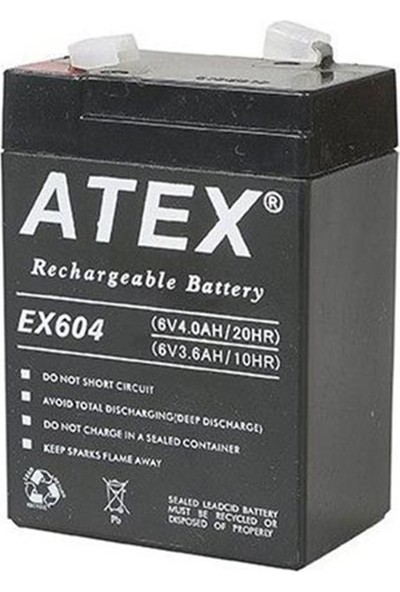 Akü 6 Volt 4 Amper Atex AX-604 ( 70 x 48 x 101 mm ) (Işıldak Aküsü)