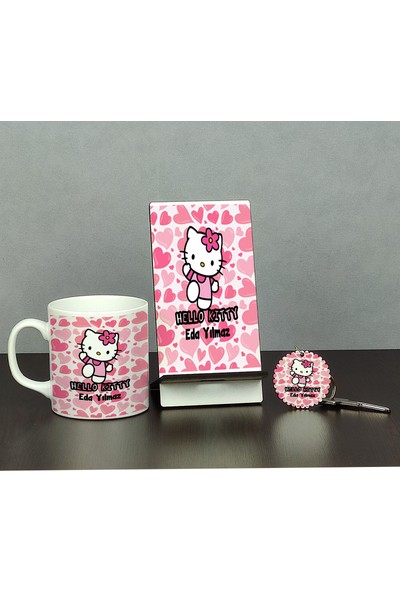 Hediyelen Hello Kitty Üçlü Set (Kupa + Telefon Standı + Anahtarlık)