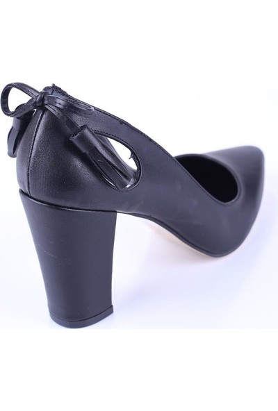 Beirut 559 Kadın 9 cm Topuklu Siyah Cilt Ayakkabı