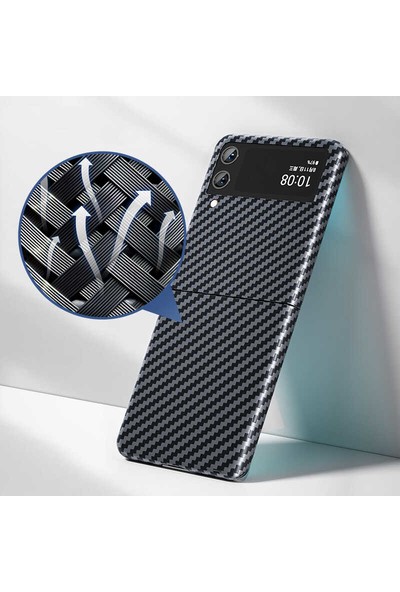Teleplus Samsung Galaxy Z Flip3 5g Kılıf Aramid Karbon Dizayn Kapak Siyah