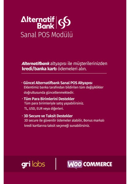 Woocommerce / Wordpress - Alternatifbank Sanal Pos Modülü