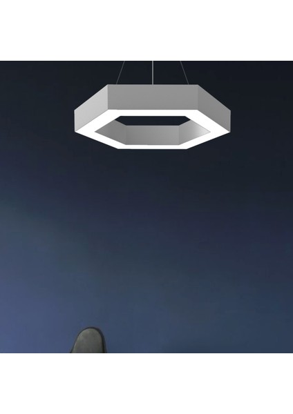 Hegza Lighting Hexagon (Gri Kasa, Sarı Işık) Ledli Modern LED Avize