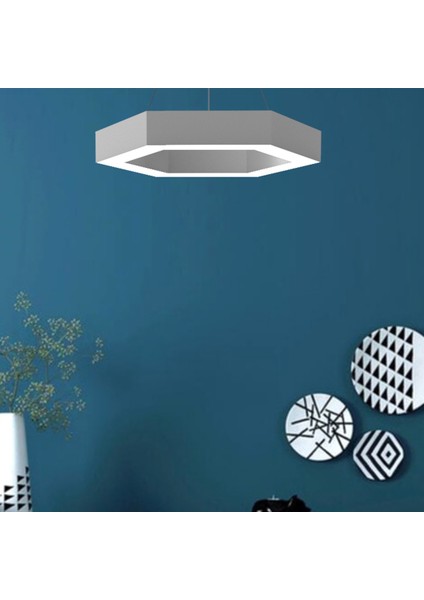 Hegza Lighting Hexagon (Gri Kasa, Sarı Işık) Ledli Modern LED Avize