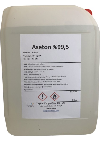 Lepus Kimya Aseton 20 Litre %99,5 4x5 Litre