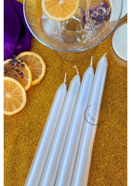 Premium Seri Kokulu Beyaz Rengi Sedefli Konik Şamdan Mum 4'lü Set fiyatları