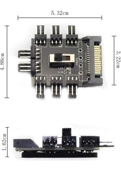 Fan Kontrol 8 Kanal 3 Pin Fan Splitter Sata Power 2 Seviye