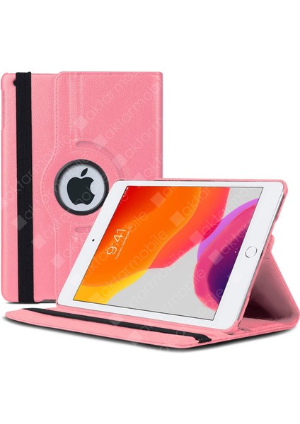 Apple iPad 9. Nesil 2021 10.2" Inc Kılıf 360° Dönebilen Akıllı Kapak Standlı Kılıf Smart Uyku Modlu Açık Pembe