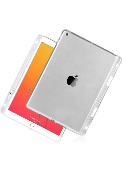 Apple iPad 9. Nesil 2021 10.2" Inc Kılıf Kalem Bölmeli Şeffaf Silikon Kılıf Esnek Tpu Kapak Renksiz