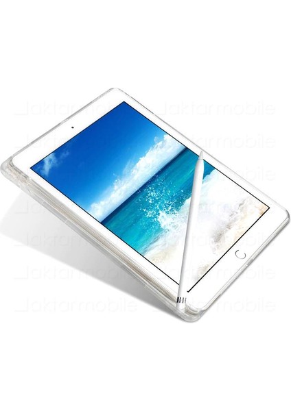 Apple iPad 9. Nesil 2021 10.2" Inc Kılıf Kalem Bölmeli Şeffaf Silikon Kılıf Esnek Tpu Kapak Renksiz