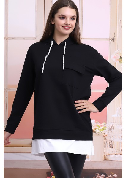 Kadın Kapşonlu Cepli Sweatshirt