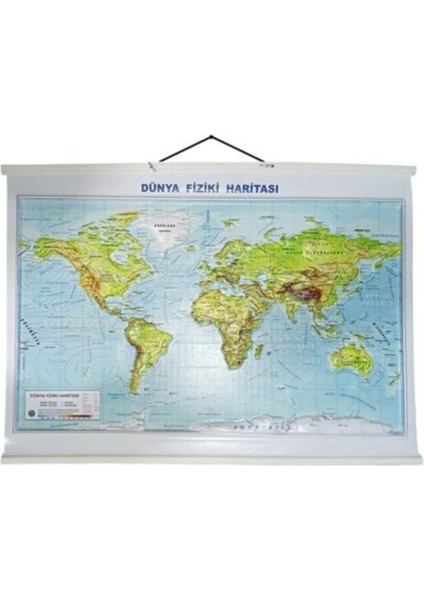 Çift Taraflı Fiziki ve Siyasi Askılı Çıtalı Dünya Haritası 70 x 100 cm