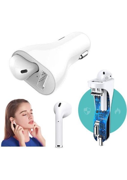 USB 2.4A Araç Hızlı Şarj + Bt 5.0 Stereo Kulaklık Sol Kulak modelleri
